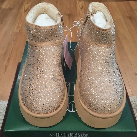 NEW Sz 8 Wild Fable Missy Beige Rhinestone Bling Covered Platform Ankle Booties - Picture 2 of 7